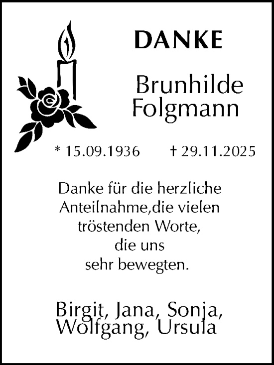Traueranzeige von Brunhilde Folgmann von Peiner Allgemeine Zeitung