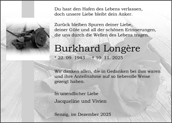 Traueranzeige von Burkhard Longère von Märkischen Allgemeine Zeitung