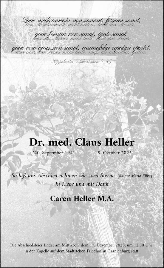 Traueranzeige von Claus Heller von Märkischen Allgemeine Zeitung