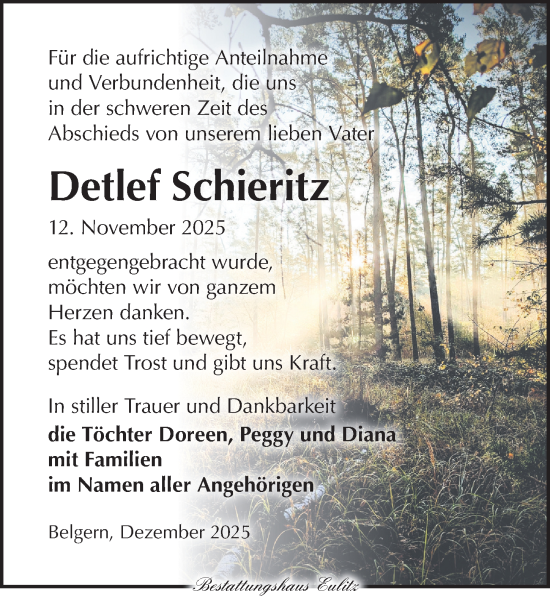 Traueranzeige von Detlef Schieritz von Torgauer Zeitung