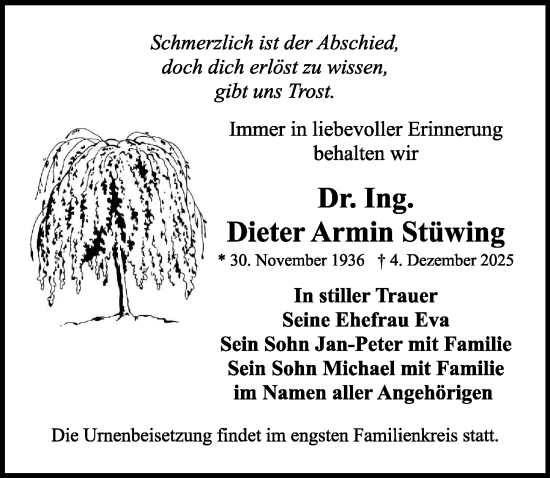 Traueranzeige von Dieter Armin Stüwing von Sächsische Zeitung