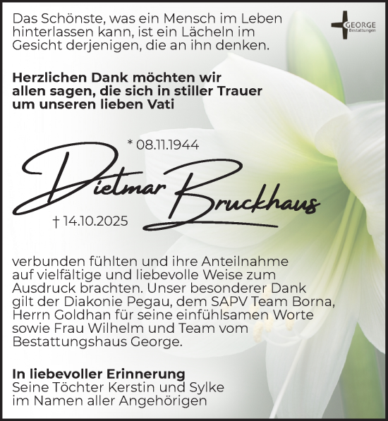 Traueranzeige von Dietmar Bruckhaus von Leipziger Volkszeitung