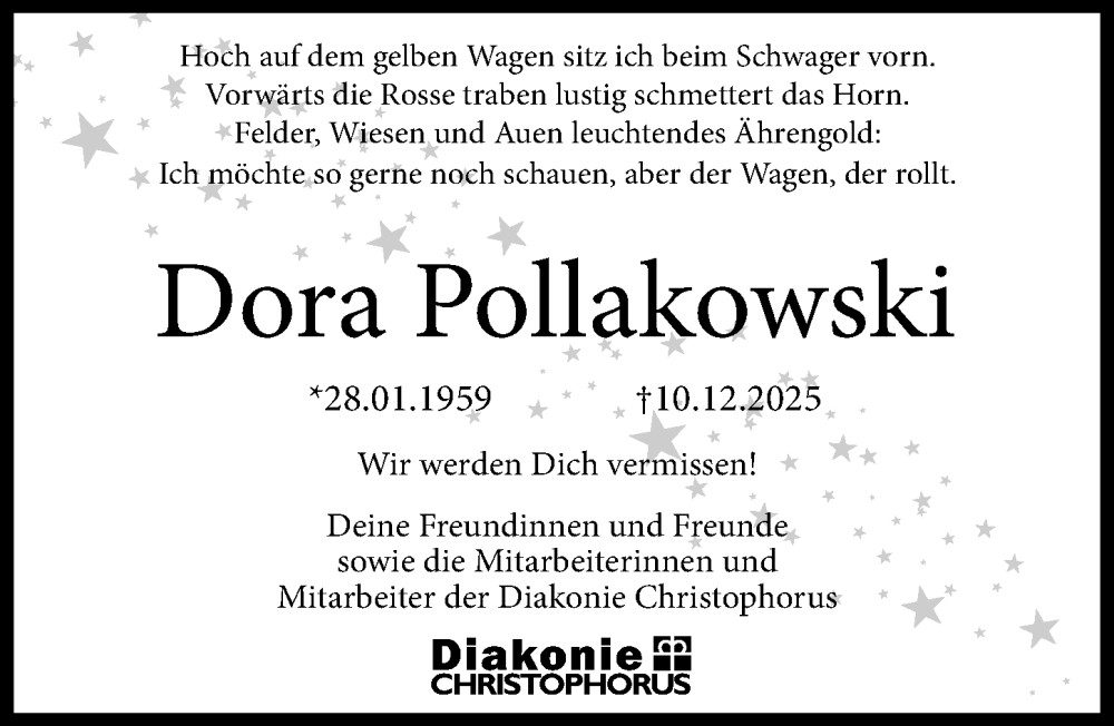  Traueranzeige für Dora Pollakowski vom 20.12.2025 aus Göttinger Tageblatt