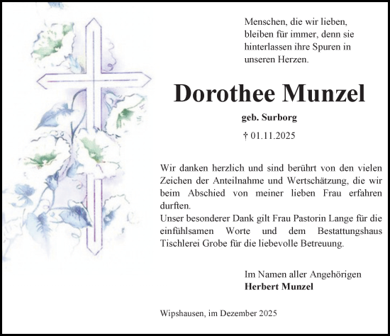 Traueranzeige von Dorothee Munzel von Peiner Allgemeine Zeitung
