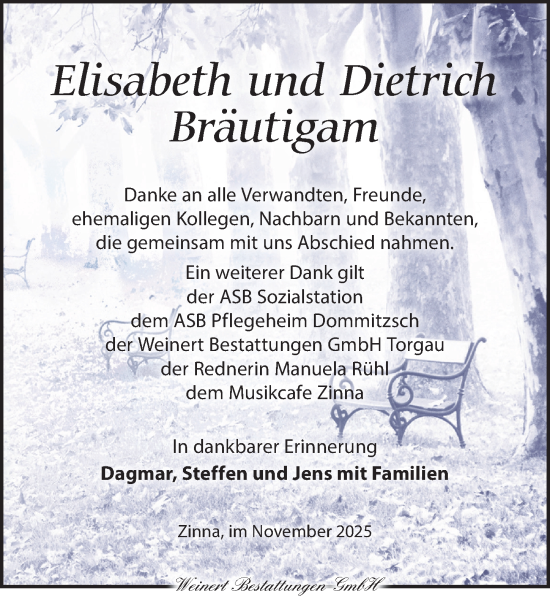 Traueranzeige von Elisabeth Bräutigam von Torgauer Zeitung