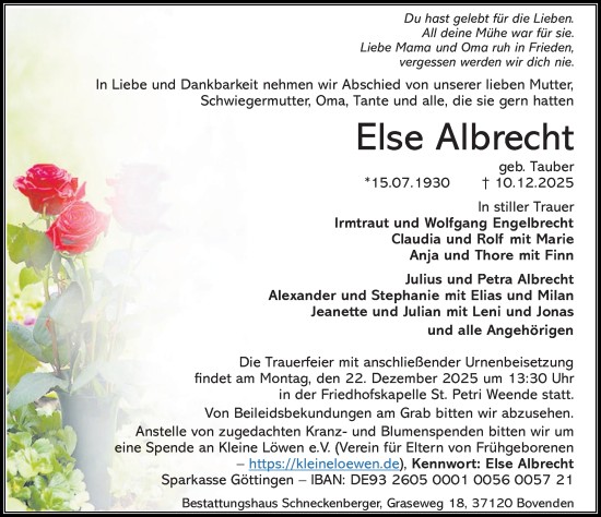 Traueranzeige von Else Albrecht von Göttinger Tageblatt