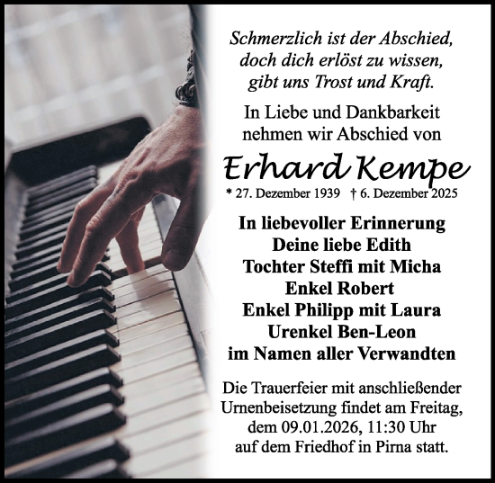 Traueranzeige von Erhard Kempe von Sächsische Zeitung