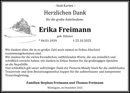 Traueranzeige von Erika Freimann von Hannoversche Allgemeine Zeitung/Neue Presse