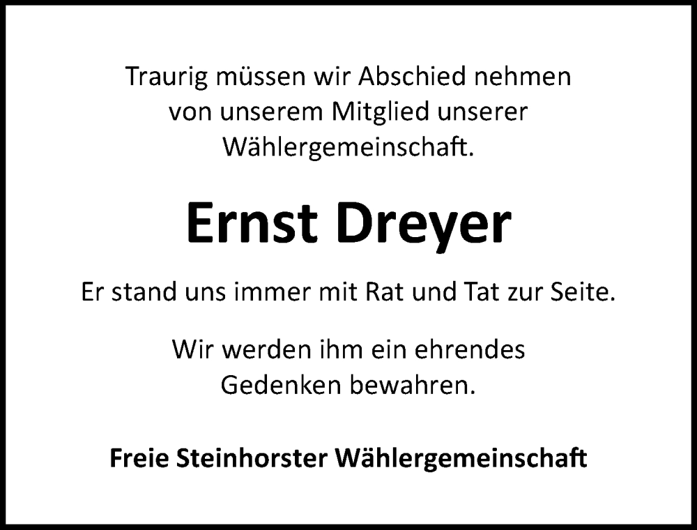  Traueranzeige für Ernst Dreyer vom 03.12.2025 aus Lübecker Nachrichten