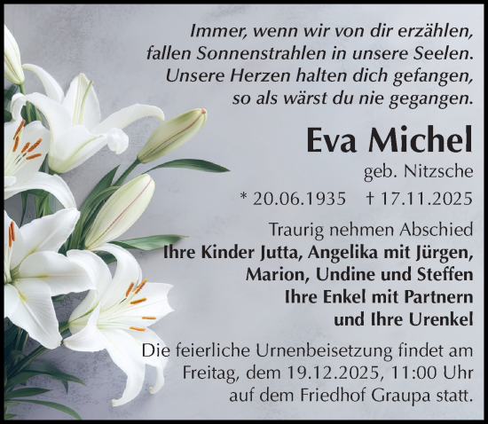 Traueranzeige von Eva Michel von Sächsische Zeitung