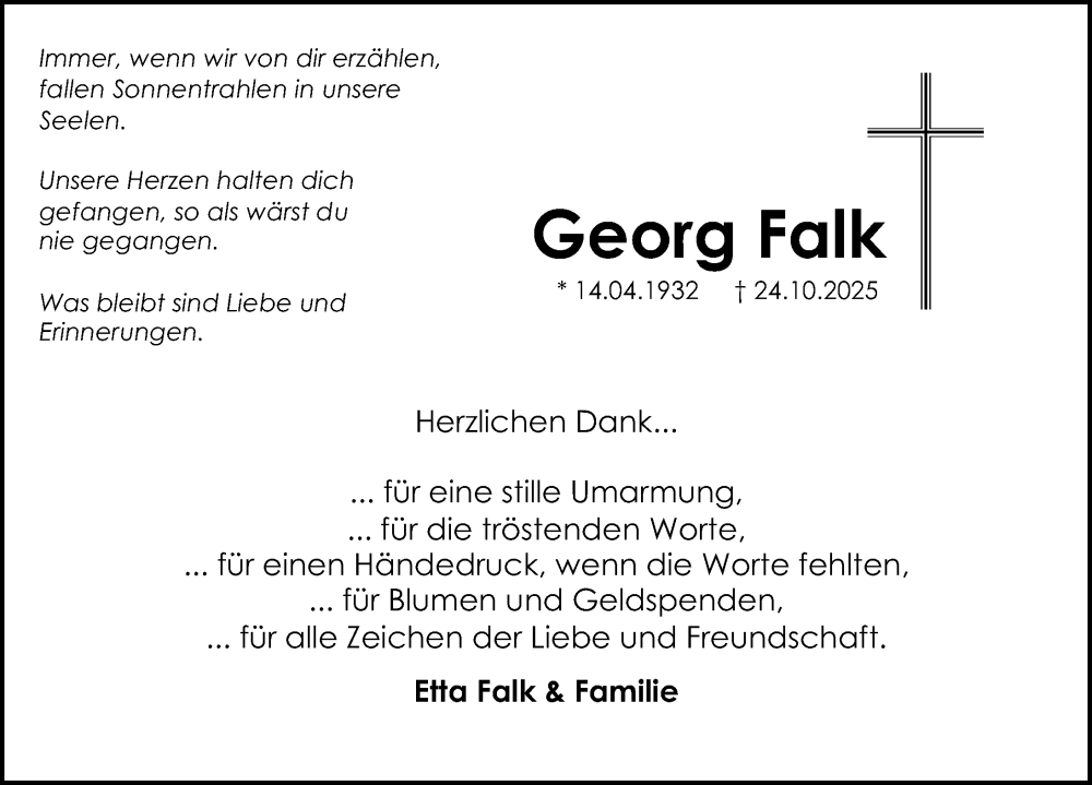  Traueranzeige für Georg Falk vom 06.12.2025 aus Aller Zeitung