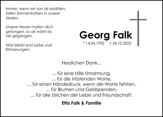 Traueranzeige von Georg Falk von Aller Zeitung