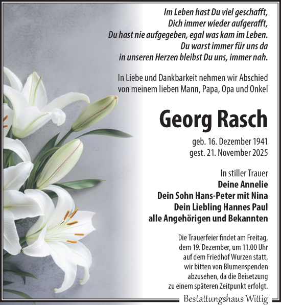 Traueranzeige von Georg Rasch von Leipziger Volkszeitung