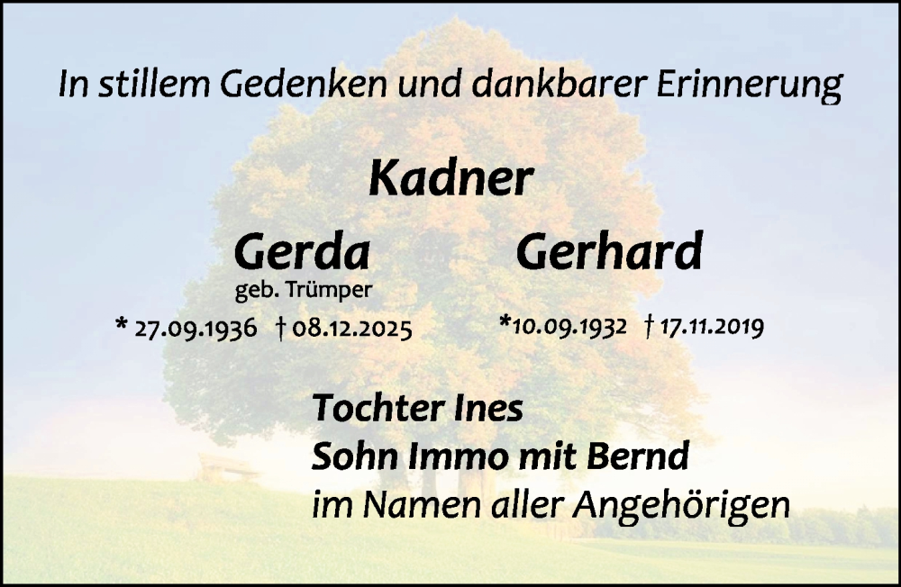  Traueranzeige für Gerda Kadner vom 27.12.2025 aus Sächsische Zeitung