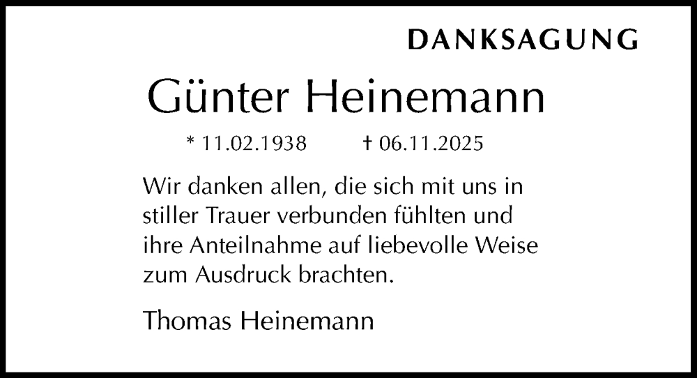  Traueranzeige für Günter Heinemann vom 13.12.2025 aus Göttinger Tageblatt