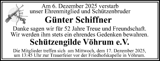 Traueranzeige von Günter Schiffner von Peiner Allgemeine Zeitung