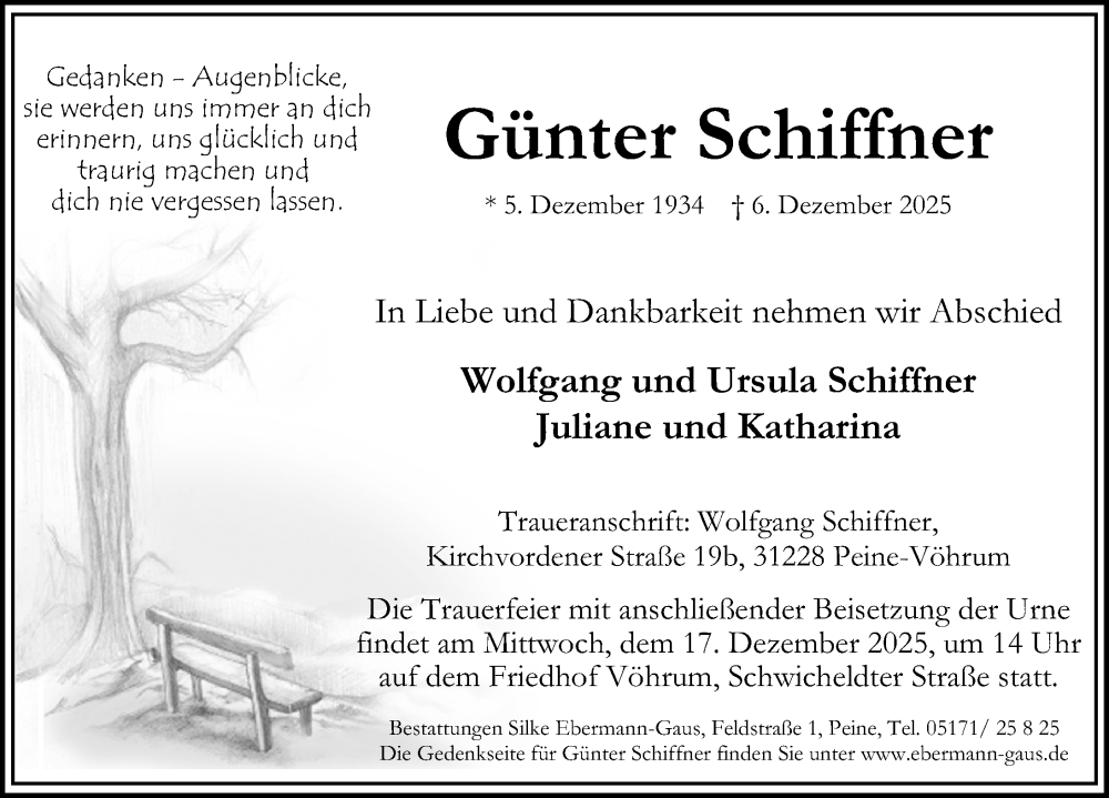  Traueranzeige für Günter Schiffner vom 13.12.2025 aus Peiner Allgemeine Zeitung