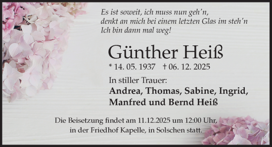 Traueranzeige von Günther Heiß von Peiner Allgemeine Zeitung