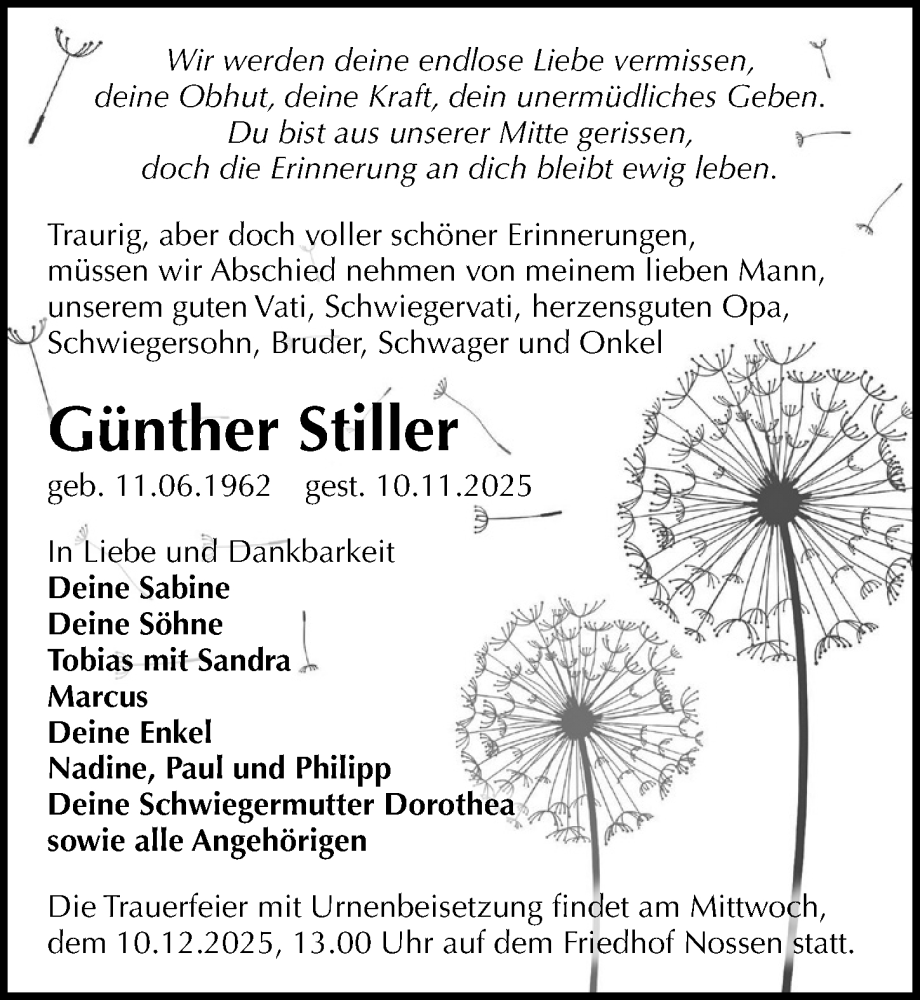  Traueranzeige für Günther Stiller vom 06.12.2025 aus Sächsische Zeitung