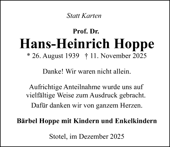 Traueranzeige von Hans-Heinrich Hoppe von Göttinger Tageblatt