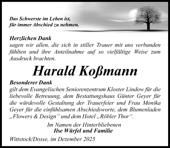 Traueranzeige von Harald Koßmann von Wochenspiegel