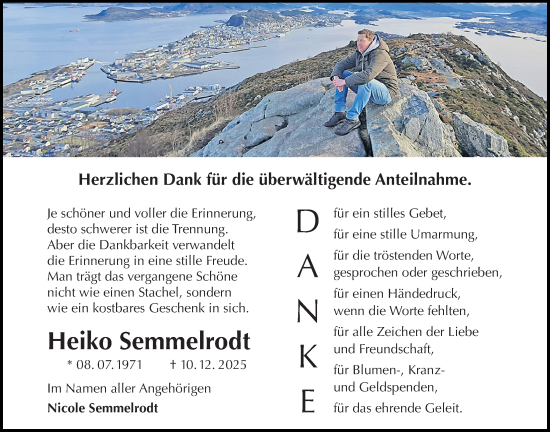 Traueranzeige von Heiko Semmelrodt von Täglicher Anzeiger Holzminden