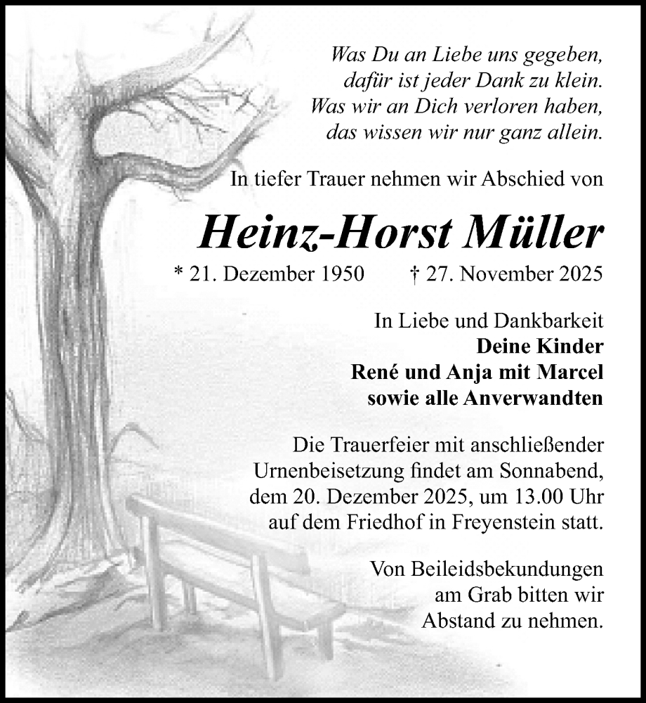  Traueranzeige für Heinz-Horst Müller vom 06.12.2025 aus Wochenspiegel
