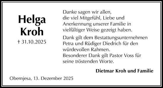 Traueranzeige von Helga Kroh von Göttinger Tageblatt
