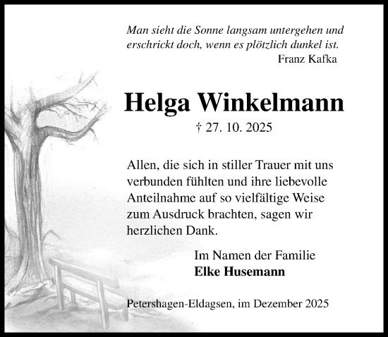 Traueranzeige von Helga Winkelmann von Die Harke
