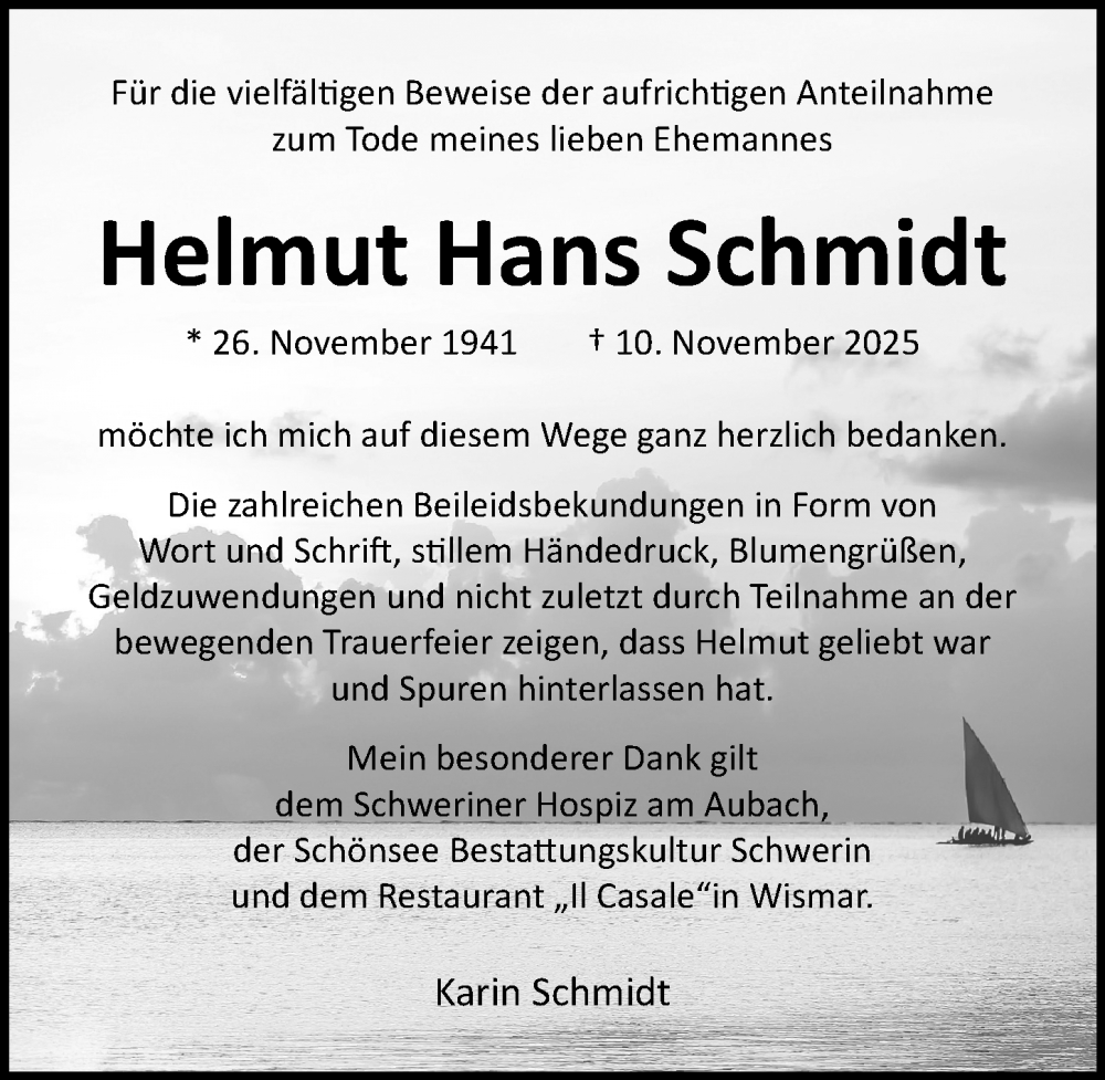  Traueranzeige für Helmut Hans Schmidt vom 06.12.2025 aus Ostsee-Zeitung GmbH