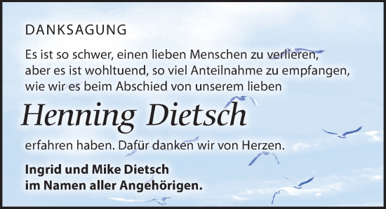 Traueranzeige von Henning Dietsch von Leipziger Volkszeitung