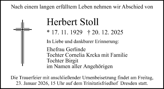 Traueranzeige von Herbert Stoll von Sächsische Zeitung