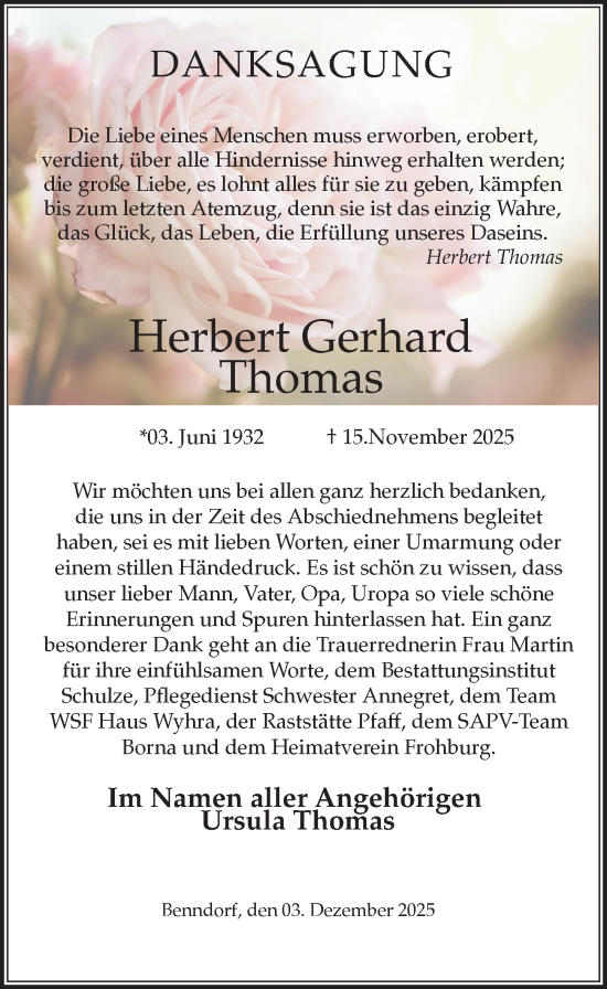 Traueranzeige von Herbert Gerhard Thomas von Leipziger Volkszeitung