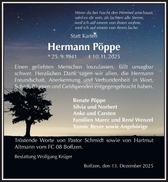 Traueranzeige von Hermann Pöppe von Täglicher Anzeiger Holzminden