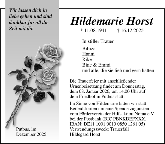 Traueranzeige von Hildemarie Horst von Ostsee-Zeitung GmbH