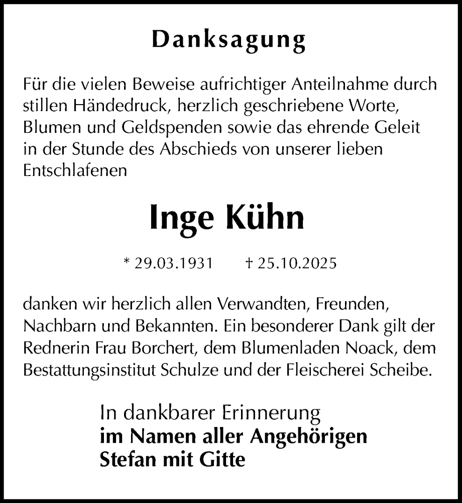  Traueranzeige für Inge Kühn vom 06.12.2025 aus Sächsische Zeitung