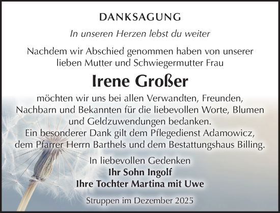 Traueranzeige von Irene Großer von Sächsische Zeitung
