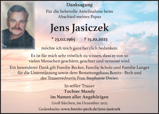 Traueranzeige von Jens Jasiczek von Sächsische Zeitung