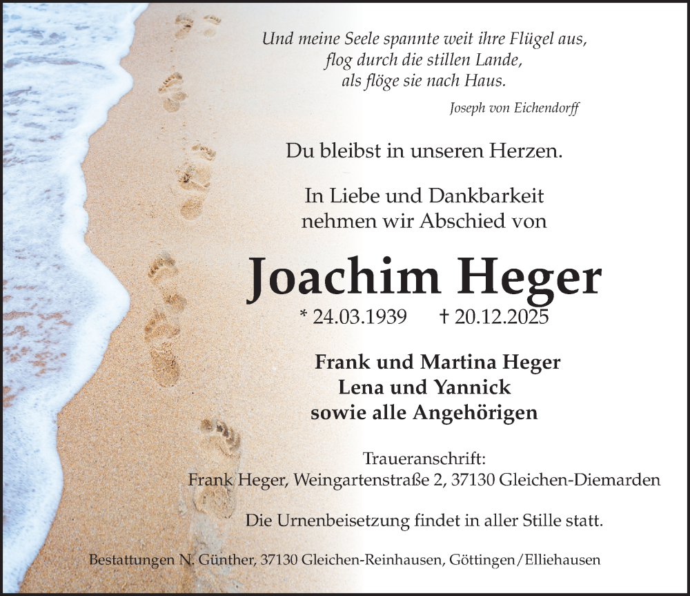  Traueranzeige für Joachim Heger vom 27.12.2025 aus Göttinger Tageblatt