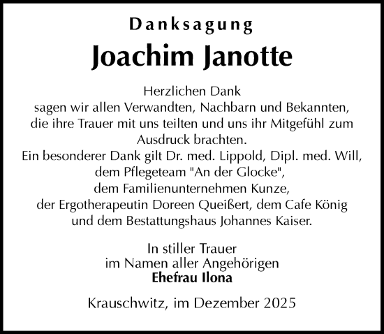 Traueranzeige von Joachim Janotte von Sächsische Zeitung