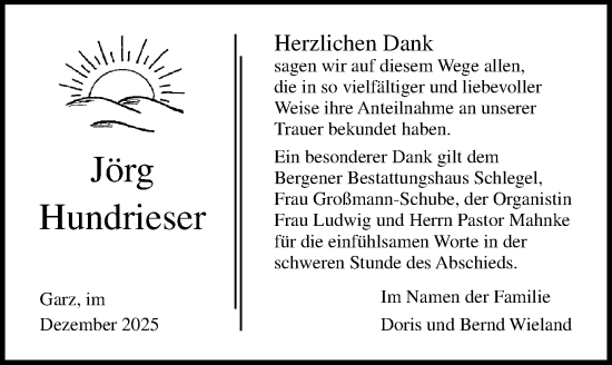 Traueranzeige von Jörg Hundrieser von Ostsee-Zeitung GmbH