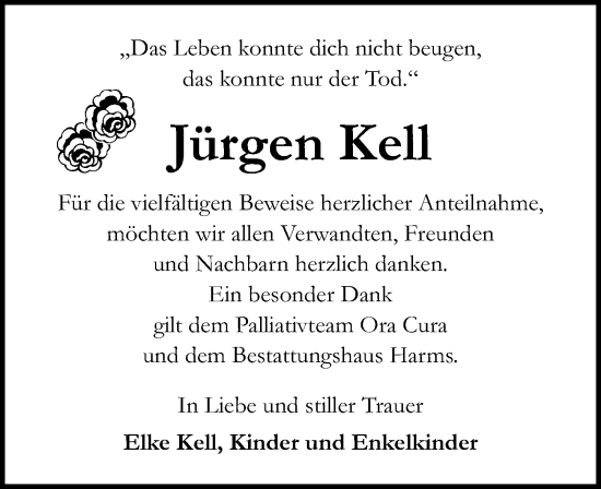 Traueranzeige von Jürgen Kell von Ostsee-Zeitung GmbH