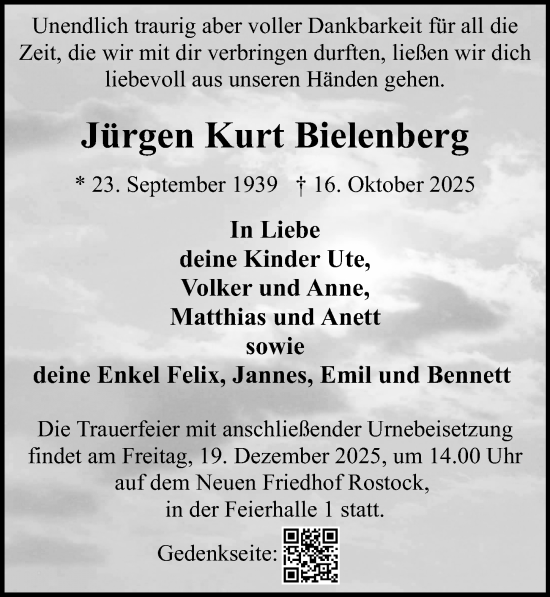 Traueranzeige von Jürgen Kurt Bielenberg von Ostsee-Zeitung GmbH