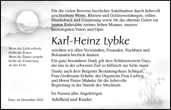 Traueranzeige von Karl-Heinz Lybke von Ostsee-Zeitung GmbH