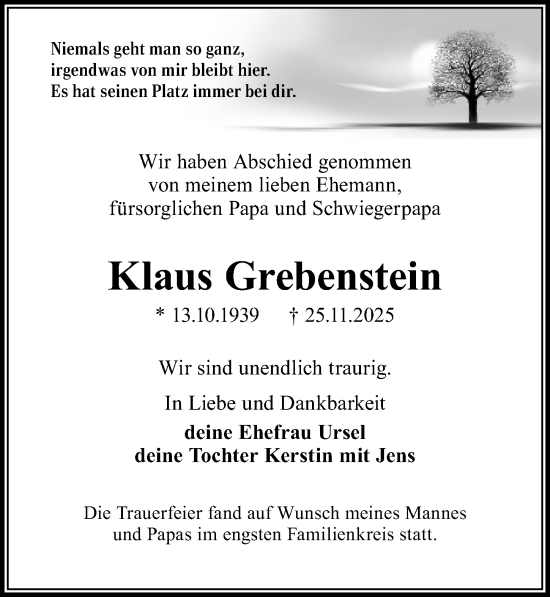 Traueranzeige von Klaus Grebenstein von Märkischen Allgemeine Zeitung