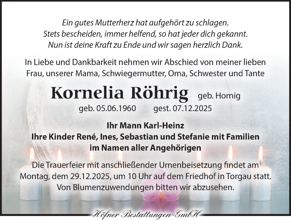  Traueranzeige für Kornelia Röhrig vom 21.12.2025 aus Torgauer Zeitung