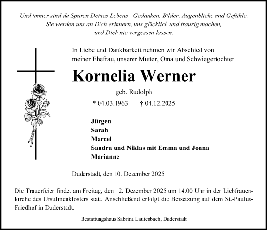 Traueranzeige von Kornelia Werner von Eichsfelder Tageblatt