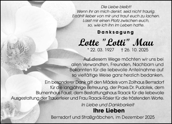 Traueranzeige von Lotte Mau von Sächsische Zeitung
