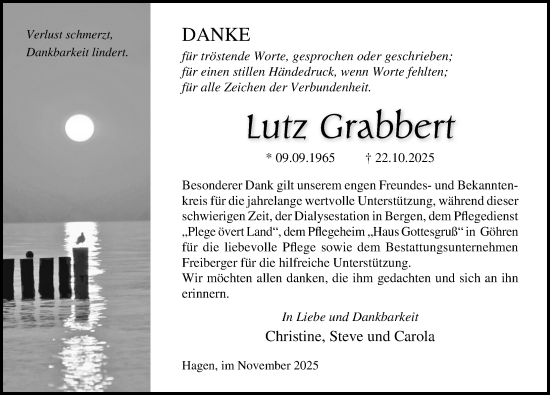 Traueranzeige von Lutz Grabbert von Ostsee-Zeitung GmbH