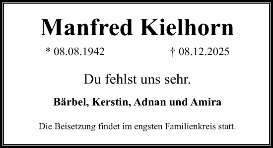 Traueranzeige von Manfred Kielhorn von Göttinger Tageblatt